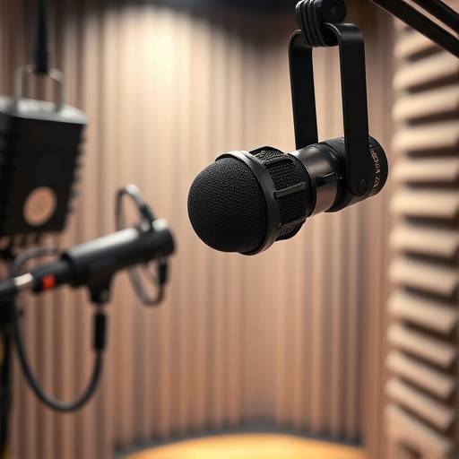 Close-up of several high-end microphones in Sonic Sanctuary's recording booth.