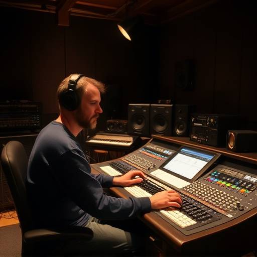 Ethan Blake, founder of Sonic Sanctuary, working at the mixing console in the early days of the studio.