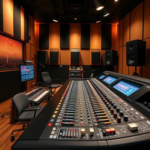 Wide shot of the mixing console in Sonic Sanctuary's main recording room.
